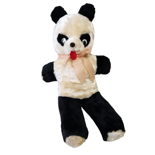 24" VINTAGE BIG BLACK + WHITE PANDA TEDDY BEAR STUFFED ANIMAL PLUSH TOY ANTIQUE - $75.05