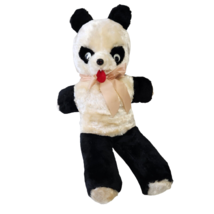 24&quot; VINTAGE BIG BLACK + WHITE PANDA TEDDY BEAR STUFFED ANIMAL PLUSH TOY ... - £58.81 GBP