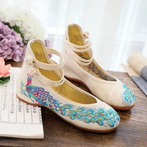 Glitter Sequins Peacock Embroidery Women Canvas Ballet Flats Ladies Casual Walki - £22.24 GBP