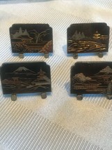 4 pieces Vintage Mini Miniatures menu Menu holder brass oriental etched goldtone - £47.47 GBP