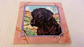 Black Labrador Retriever Ceramic Tile Trivet With Southwest Background B... - £22.04 GBP