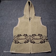 Sideout Women Fleece Hooded Vest Full Zip SZ Medium Brown Floral Cozy - $22.99