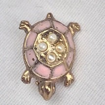 Turtle Pin Brooch Fancy Shell Enamel Jeweled Vintage - $9.95