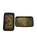 Vintage Egyptian Revival Wall Plaques Black Gold Hieroglyphics Metal Art... - $25.20