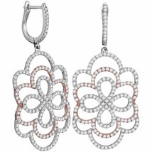 18kt Two-tone Gold Womens Round Diamond Ripple Dangle Earrings 1-3/4 Cttw - £2,441.20 GBP