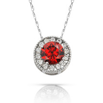 1.90Ct White Sapphire &amp; Garnet Round Halo Charm Pendant 14K White Gold w... - £27.68 GBP