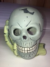 Vintage Ceramic White Skull Candle Holder Halloween Decor - £14.47 GBP
