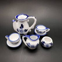 Miniature Figure Tea Coffee Set Hand Painted GZHEL Cobalt Ceramic Souvenir - $94.00