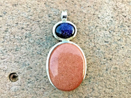 Sterling Silver Sodalite Goldstone Pendant With Medium Size Bail 2 3/8” Long - £50.13 GBP