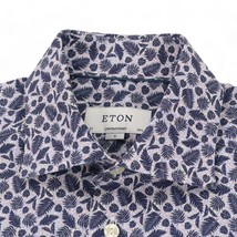 Eton Contemporary Fit Dress Shirt Mens Small 14.5 EU 37 Blue Floral Leav... - $45.00