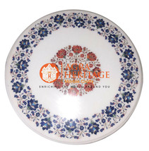 24&quot; Marble White Coffee Table Top Lapis Carnelian Inlay Furniture Decor E1202 - £888.32 GBP