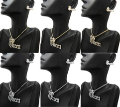 New Women&#39;s Iced Queen Pendant Necklace &amp; Earring Set Various Chain Size RC3880 - £16.66 GBP