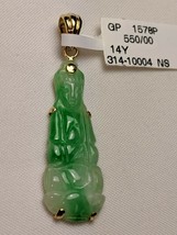14K yellow gold green Jade lady buddha pendant - £254.29 GBP