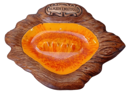 Vintage Treasure Craft Lava Red Orange Ashtray Washington Faux Wood Glaze - £6.99 GBP