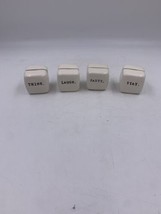 Set of 4 Rae Dunn Place Card Holders Displays White Ceramic Laugh Think ... - £91.38 GBP