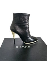 CHANEL CC Karl Lagerfeld Black Captoe Patent Ankle Heel Booties Boots 38 - $1,039.50