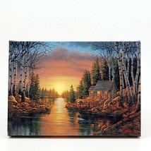 Cabin On River in Woods LED Light Up Lighted Canvas Wall or Tabletop Picture Art - £12.12 GBP