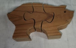 Cute Wood Pig Puzzle Statue Sculpture 6 Inch Country Kitchen Decor Bacon - £6.25 GBP