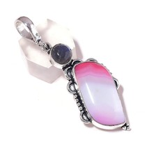 Blue Fire Labradorite, Striped Onyx Gemstone 925 Silver Overlay Handmade Pendant - £7.97 GBP