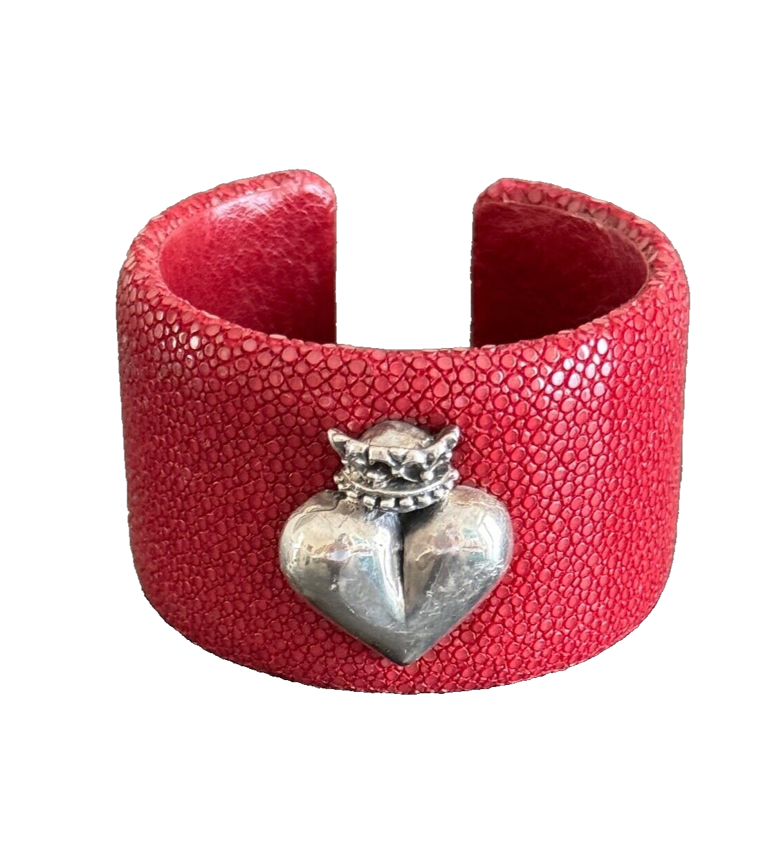 King Baby Studio Sterling Silver Crowned Heart Red Cuff Bracelet - £174.55 GBP