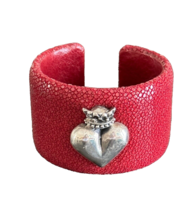 King Baby Studio Sterling Silver Crowned Heart Red Cuff Bracelet - £178.60 GBP