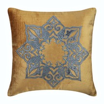 Velvet Applique 16&quot;x16&quot; Cotton Velvet Gold Cushion Covers, Designzillas - £36.01 GBP+