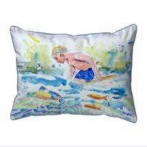 Betsy Drake Boy &amp; Fish Large Indoor Outdoor Pillow 18x18 - £37.38 GBP