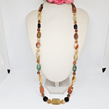 Vintage Agate Amethyst Aventurine Stone Beaded Necklace 32&quot; Long - £23.63 GBP