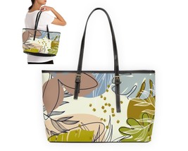 Abstract Leather Shoulder Tote Bag, Handbag For Women, Minimalist Shopping Bag - $54.00