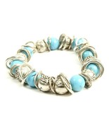 Silver and Blue Colored Stretchy Bracelet with Beads and Charms 8 Inches - €4,30 EUR