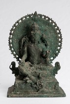 Vishnu - Antique Java Style Majapahit Seated Bronze Vishnu Statue - 20cm/8&quot; - £573.34 GBP