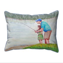 Betsy Drake Learning to Fish Large Indoor Outdoor Pillow 16x20 - £43.51 GBP