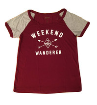 Arizona Jean Co Juniors Casual Ringer Tee WEEKEND WARRIOR Graphic Tee Si... - $14.40