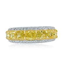 Authenticity Guarantee 
Cushion Cut Natural Fancy Yellow Diamond Wedding Band... - £3,164.81 GBP