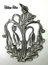 Vtg Tennesmed of Sweden Pewter Pendant Angels Trumpet Floral Design Retro - £33.83 GBP