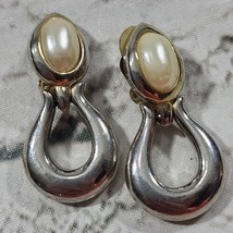 Vintage Clip On Earrings Faux Pearl Loop Dangle  - £9.33 GBP