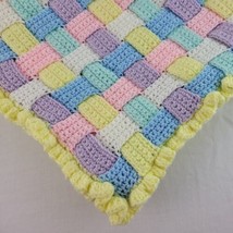 Pastel Blanket Handmade Crochet Baby Receiving Weave Pattern Pompadour Throw EVC - £17.35 GBP