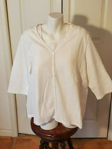 Denim &amp; Co. QVC/Style Women 2X Stretch Bubble Pique White 3/4 Sleeve Shirt (NEW) - £31.58 GBP