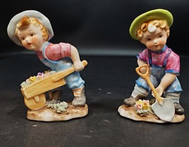 Vintage Norcrest Figurine &quot;Little Gardener&quot; Ceramic Farmer Boy F-25 - £17.98 GBP