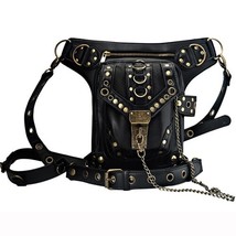 Leather messenger shoulder bags men women retro gothic leather waist fanny packs female thumb200