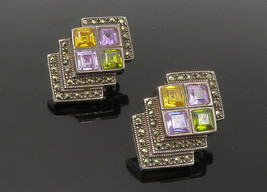 925 Sterling Silver - Vintage Amethyst Citrine Peridot Drop Earrings - EG6513 - £35.64 GBP