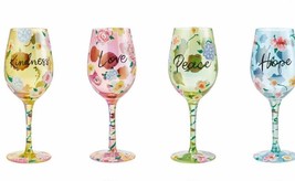 Lolita Wine Glasses Set of 4 Hand Painted with Endearing Sentiments 15 oz Rare - £130.97 GBP