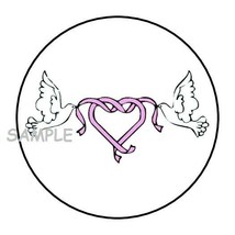 30 Doves With Heart Wedding Envelope Seals Labels Stickers 1.5&quot; Round Favors - £5.88 GBP