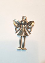 Pendant Charm Love Fairy Girl in Hearts Dress with Leaf wings Metal Silv... - $352.70 MXN