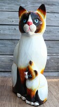 Balinese Wood Handicrafts Adorable Blue Eyed Feline Cat &amp; Kitten Family ... - $40.95