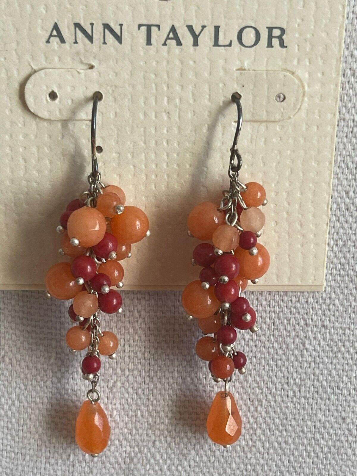 Primary image for Ann Taylor Faux Coral Red Beaded Design Statement Dangle New  Earrings