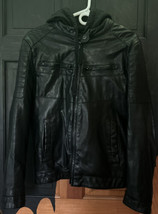 Apt. 9® Black Faux Leather Moto Jacket With Removable Hood - Size Small - £41.01 GBP