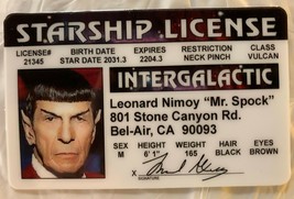 Mr Spock Star Trek Starship License Enterprise Novelty ID Leonard Nimoy Vulcan - £7.12 GBP