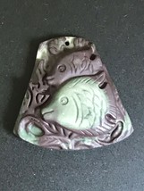 Finely Carved Green &amp; Dark Brown Swimming Fish Trapezoid Shaped Stone Pendant or - £22.85 GBP