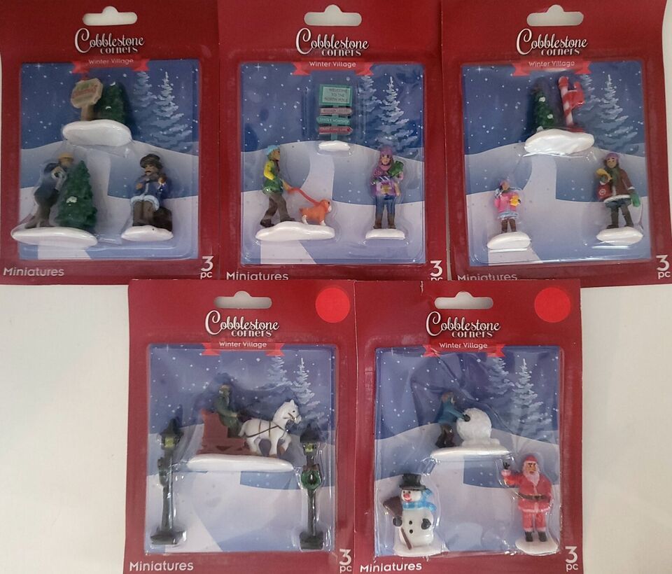 Christmas Winter Cobblestone Village Miniature Figurines S24b, Select: Type - $3.49